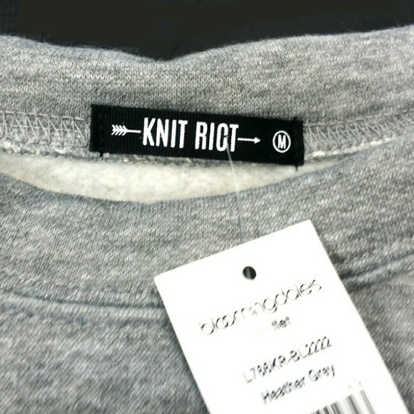 Knit Riot No Sweat Cropped Gray Sweatshirt M W204 - Picture 3 of 7
